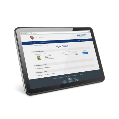 A tablet displaying the online bookstores digital content shelf.